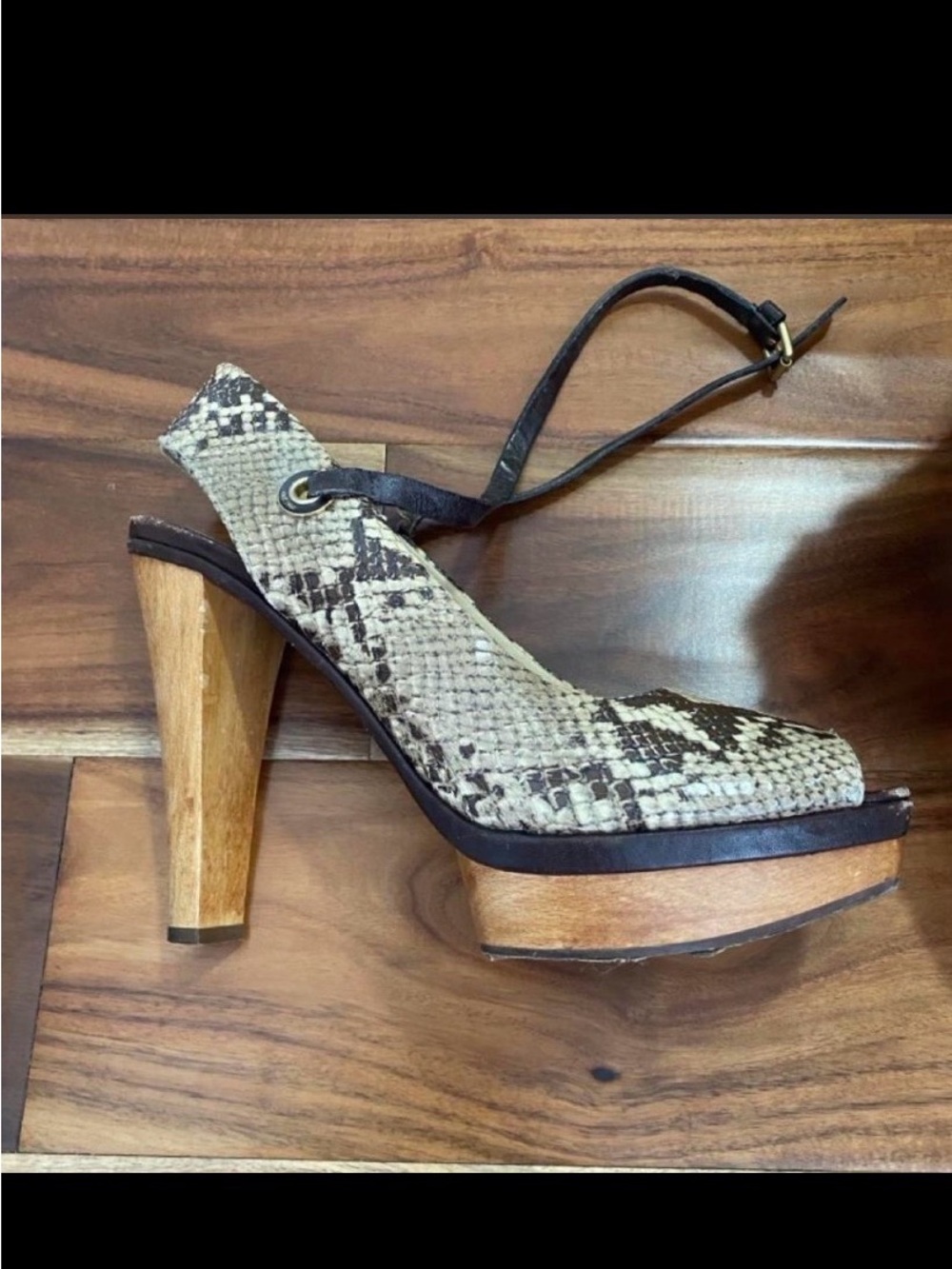 Coach Snake-Print Platform Slingback Heels - Brown/Wood